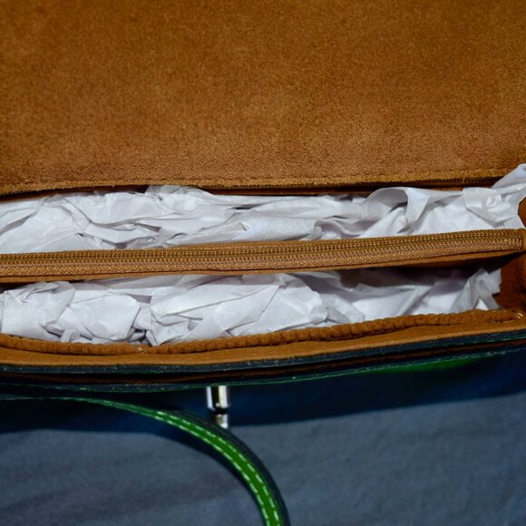 Patricia Nash "Bella" Leather Crossbody Bag Foliage Green Brass Hardware - Picture 5 of 5